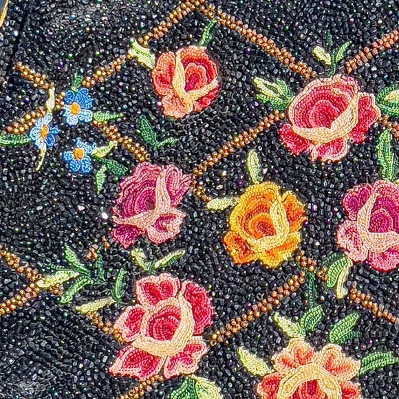 Antique French glass beaded 20s Art Deco Point de Beauvais embroidered - Picture 6 of 15